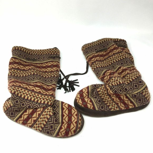Muk Luks Brown Faux Fur Lace Up Slipper Sock Boots